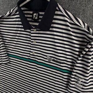 Footjoy Polo Shirt Men XL Blue White Striped Short Sleeve Golf Dell Technology